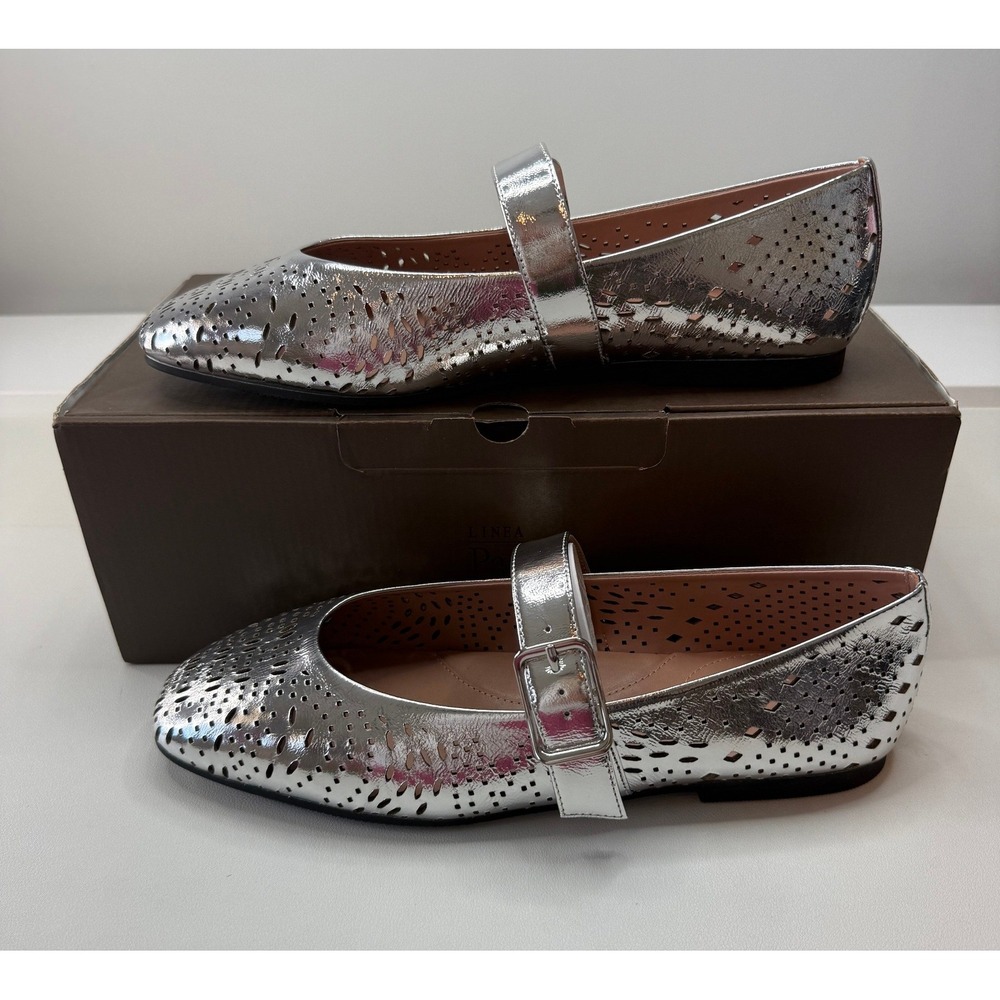 Linea Paolo Miller Silver Crackled Metallic Mary Jane Flats 10M NEW